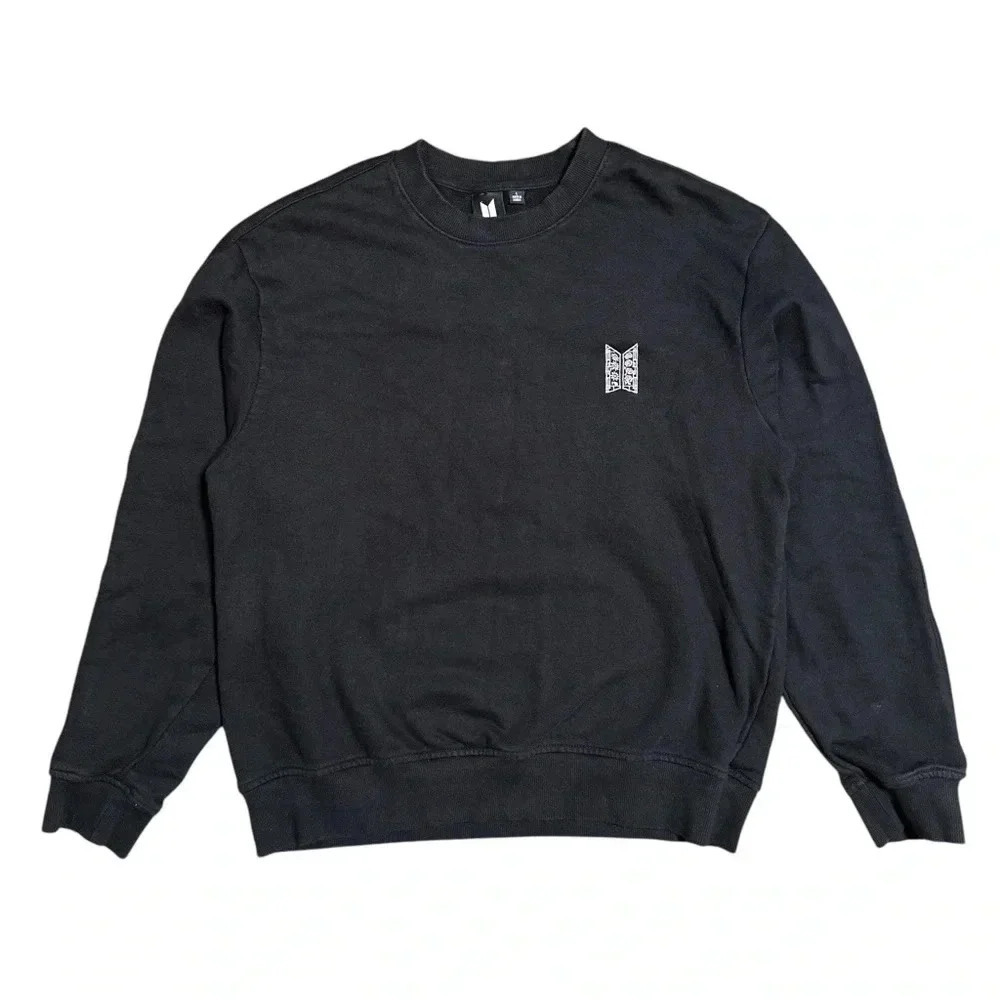 BTS Dalmajung 2021 Embroidered Floral  Logo Piped Black Sweatshirt Womens Large